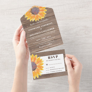 Invitation Tout En Un Tournesol Rustique Floral Grange Mariage bois