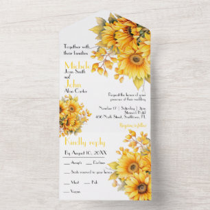 Invitation Tout En Un Tournesol rustique, mariage jaune