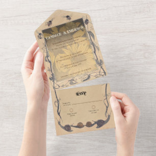 Invitation Tout En Un Tournesol vintage Whimsy All in One Wedding Invite