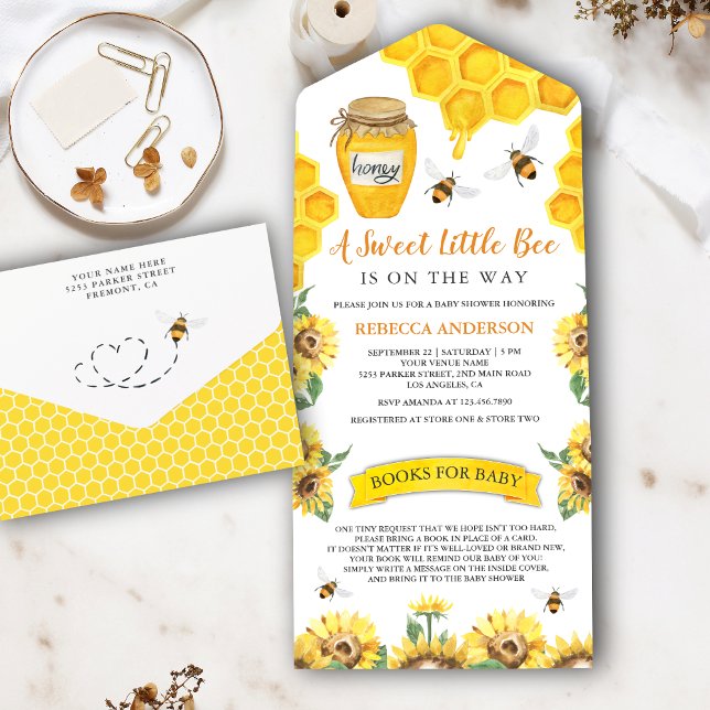Invitation Tout En Un Tournesols rustiques Baby shower d'abeilles au mie (Créateur téléchargé)