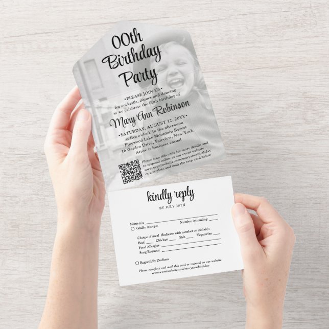 Invitation Tout En Un TOUT Anniversaire QR Code RSVP et couverture photo (Déchirure)