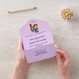 Invitation Tout En Un Tout en un amour violet thème Mariage du même sexe