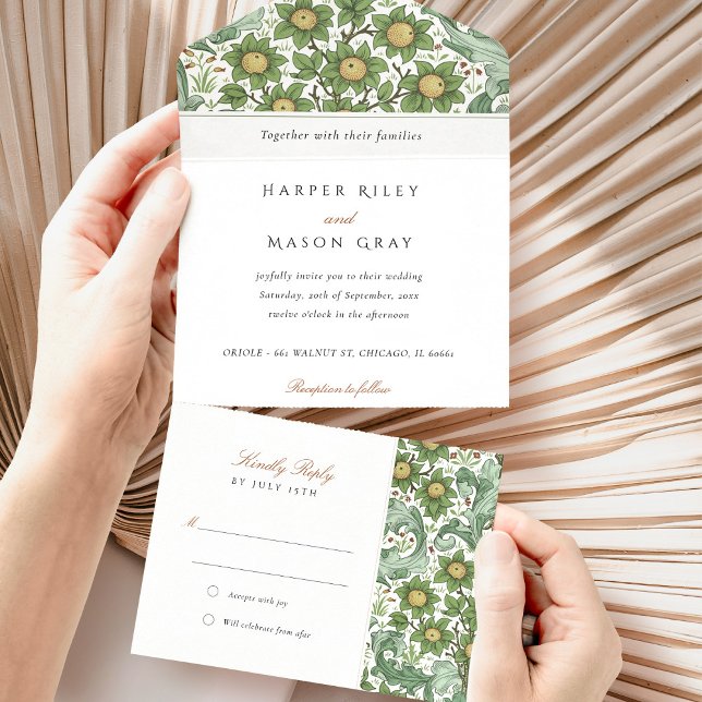 Invitation Tout En Un Tout en un Mariage botanique déchiré RSVP (Créateur téléchargé)