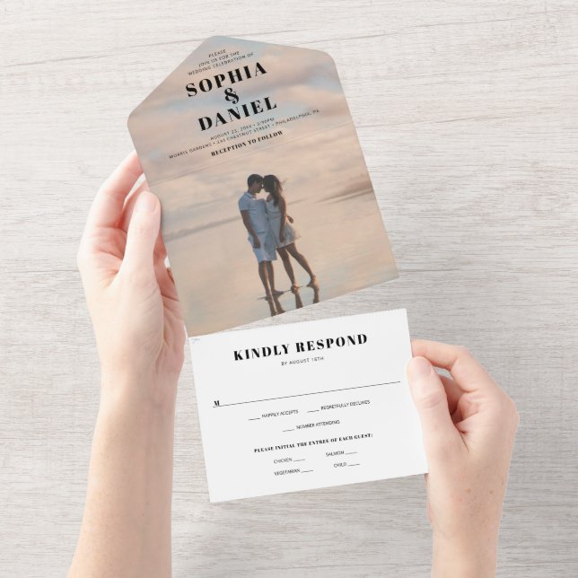 Invitation Tout En Un Tout en un mariage moderne Inviter avec photo (Déchirure)