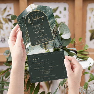 Invitation Tout En Un Tout Inclus Emerald Green Gold Wedding RSVP