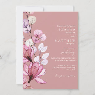 Invitation Tout en un transparent Floral Dusty Mariage Rose