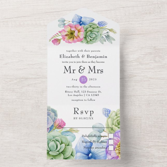 Invitation Tout En Un Trendy Succulent Tropical Floral Mariage (À l'intérieur)