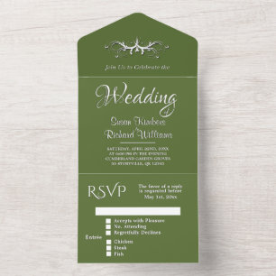 Invitation Tout En Un Tri Tendance Olive et Blanc Plié avec Mariage Rsvp