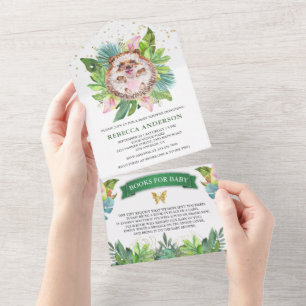 Invitation Tout En Un Tropical Jungle Rustique Baby Shower pour un Héris