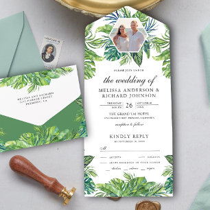 Invitation Tout En Un Tropical Rustique Feuilles de Palmier Monstera Pho
