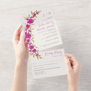 Invitation Tout En Un Trumpet sauvage violet Vin Fleur Jardin Mariage