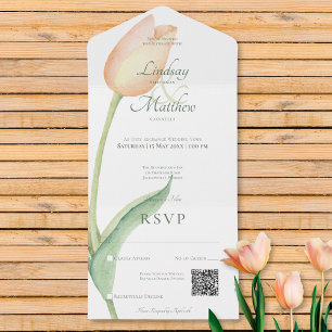 Invitation Tout En Un Tulipe rose pâle Peach Code QR moderne