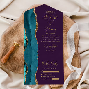 Invitation Tout En Un Turquoise Agate Gold Parties scintillant violet Ma