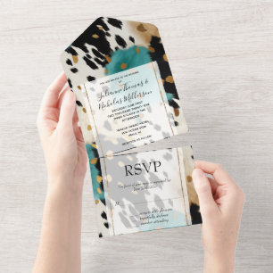 Invitation Tout En Un Turquoise Black Cream Gold Western Cowhide
