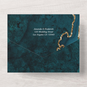 Invitation Tout En Un Turquoise et Gold Agate Mariage All In One Invitat