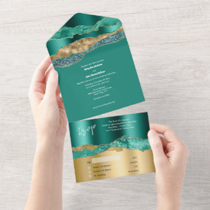 Invitation Tout En Un Turquoise or parties scintillant marbre agate mari