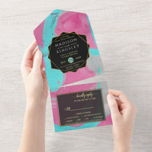 Invitation Tout En Un Turquoise rose Abstrait tout en un
