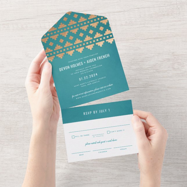 Invitation Tout En Un Turquoise Sud-Ouest Mariage Gleam (Déchirure)