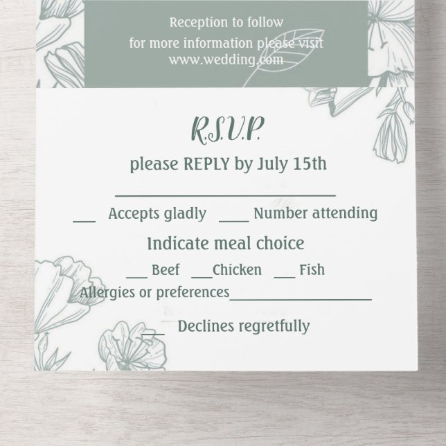 Invitation Tout En Un Turquoise Vert Fleurs Botaniques Art Classique Sim (Intérieur en bas)