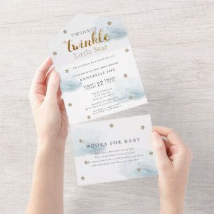 Invitation Tout En Un Twinkle Little Star Blue Book Baby shower