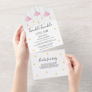 Invitation Tout En Un Twinkle Twinkle Nuages Roses Étoiles Dorées Baby S