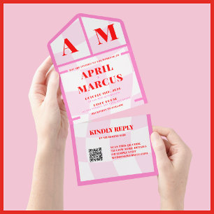 Invitation Tout En Un Typographie en gras Rose Rouge vibrant Monogramme 