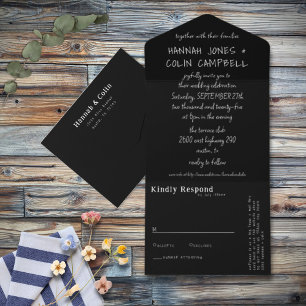 Invitation Tout En Un Typographie manuscrite décontractée blanc et noir