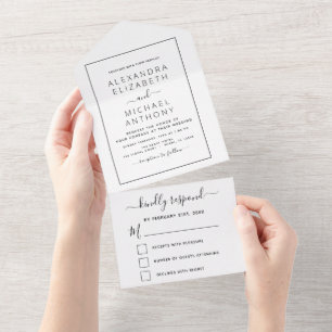 Invitation Tout En Un Typographie moderne du Mariage noir blanc