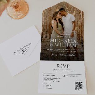 Invitation Tout En Un Typographie moderne Photo unique et code QR Mariag