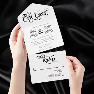Invitation Tout En Un Typographie noir blanc élégant à Dernier Mariage