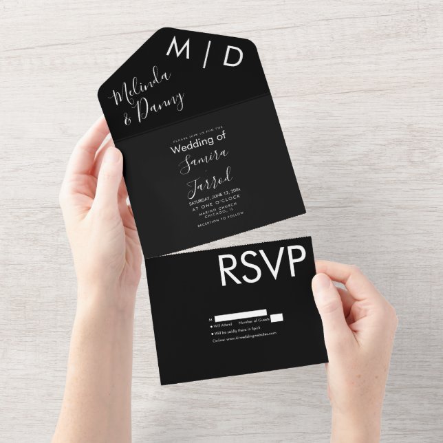 Invitation Tout en Un Typographie Noir Two Tone (Déchirure)