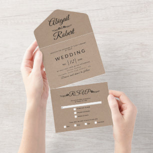 Invitation Tout En Un Typographie noire moderne papier kraft brun mariag