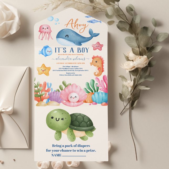 Invitation Tout En Un Un garçon sous le Baby shower marin (Créateur téléchargé)