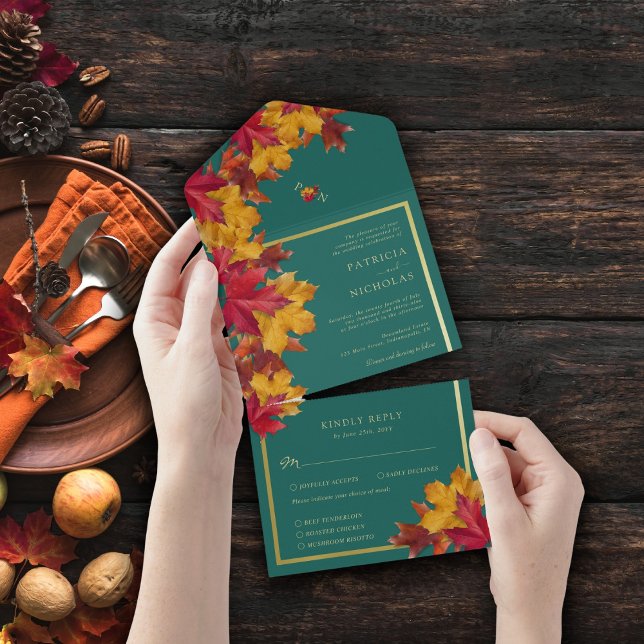 Invitation Tout En Un Un Imaginaire Turquoise et automnal Gold Rustic Re (Créateur téléchargé)