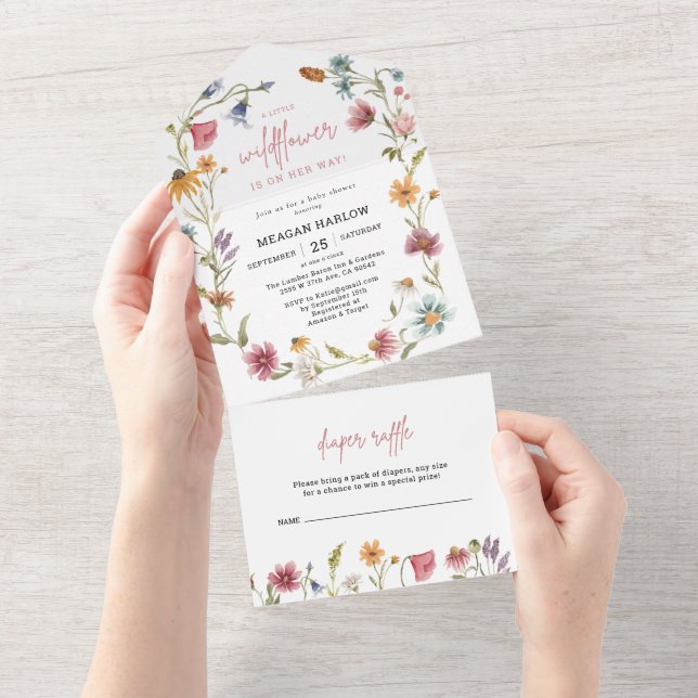Invitation Tout En Un Un petit Baby shower de fille Fleur sauvage (Déchirure)