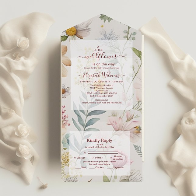 Invitation Tout En Un Un petit Baby shower Fleur sauvage (Créateur téléchargé)