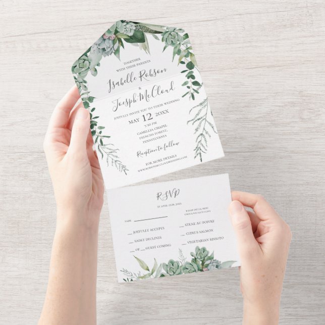 Invitation Tout En Un Une verdure succulente | Sceller et envoyer (Déchirure)