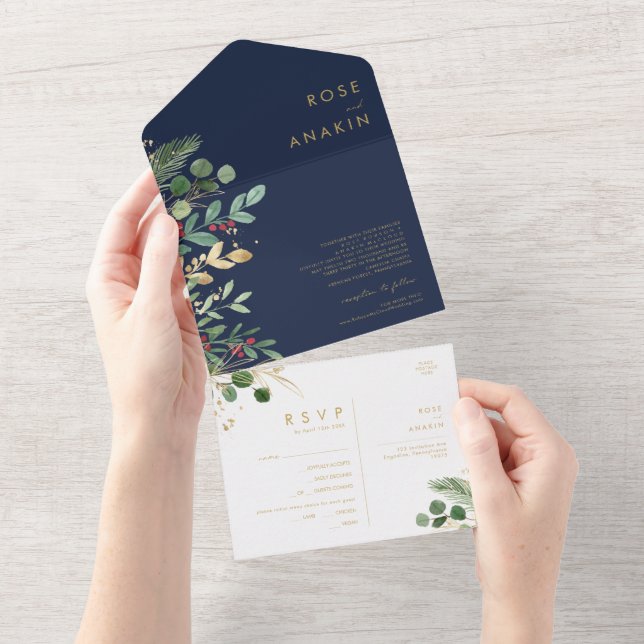 Invitation Tout En Un Végétation de Noël moderne | Navy Seal Et Envoyer  (Déchirure)