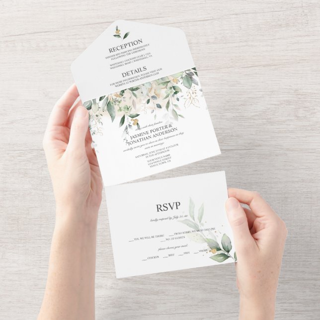 Invitation Tout En Un Végétation et Or Botanique | (Déchirure)