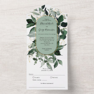 Invitation Tout En Un Verdure botanique avec Arc de Boho, Vert sauge mod