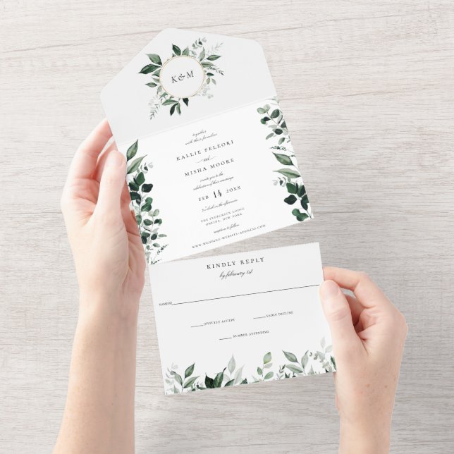 Invitation Tout En Un Verdure botanique naturelle Mariage vert émeraude (Déchirure)