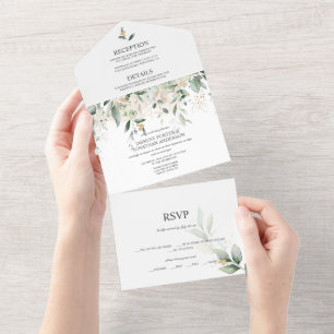 Invitation Tout En Un Verdure et botanique d'or   