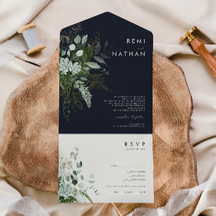 Invitation Tout En Un Verdure et Feuille d'Or Simple Joint et Envoi de l