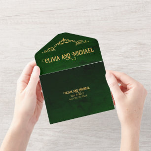 Invitation Tout En Un Vert foncé vintage