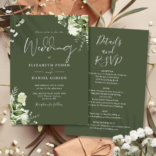 Invitation Tout en un vert olive verdure florale mariage
