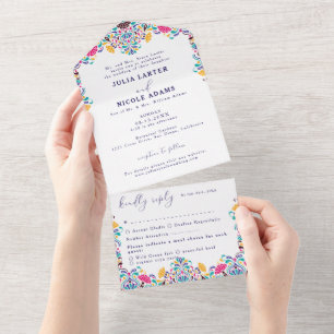 Invitation Tout En Un Vibrant mexicaine Fiesta Style Mariage arc-en-ciel