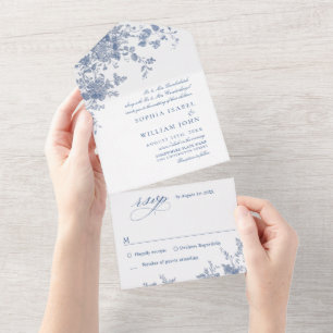 Invitation Tout En Un Victorian Dusty Blue French Garden Floral Mariage