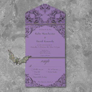 Invitation Tout En Un Victorien Jusqu'À La Mort Noir Violet Mariage Dîne
