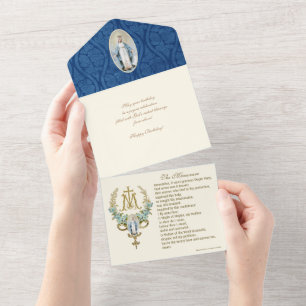 Invitation Tout En Un Vierge religieuse Marie Bleu Floral Anniversaire V