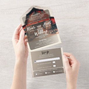 Invitation Tout En Un Vieux Mariage campagnard rustique de la grange rou